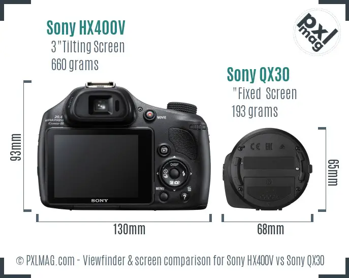 Sony HX400V vs Sony QX30 Screen and Viewfinder comparison