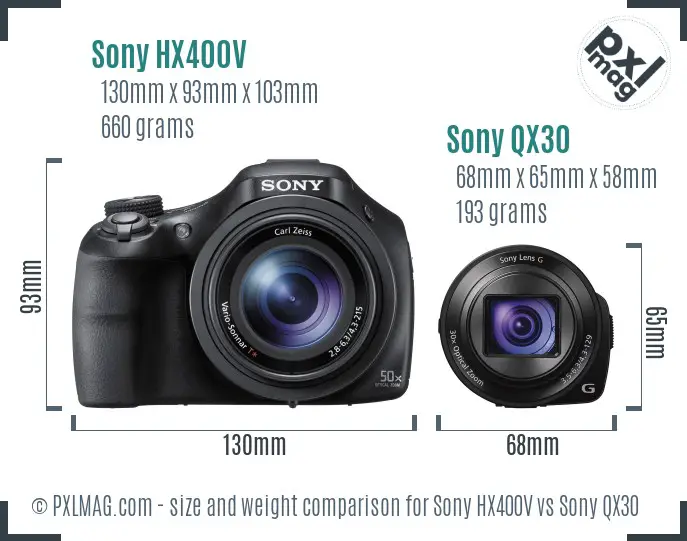Sony HX400V vs Sony QX30 size comparison