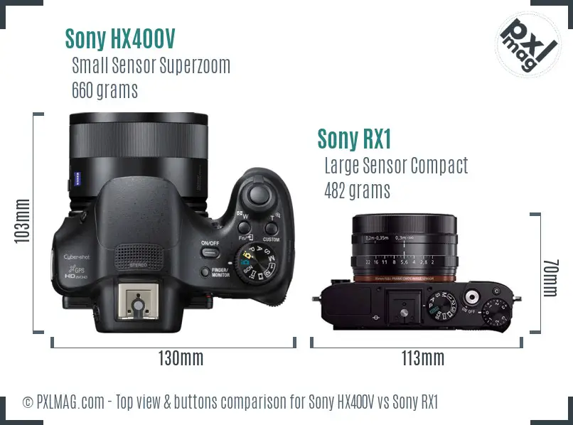 Sony HX400V vs Sony RX1 top view buttons comparison