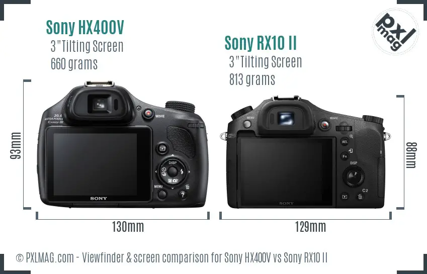 Sony HX400V vs Sony RX10 II Screen and Viewfinder comparison