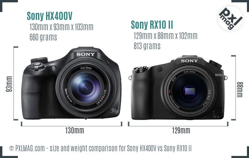 Sony HX400V vs Sony RX10 II size comparison