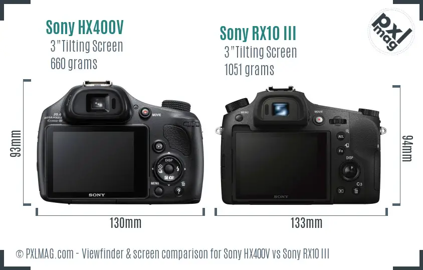 Sony HX400V vs Sony RX10 III Screen and Viewfinder comparison