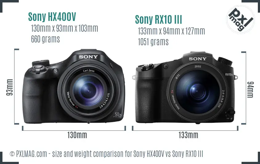 Sony HX400V vs Sony RX10 III size comparison
