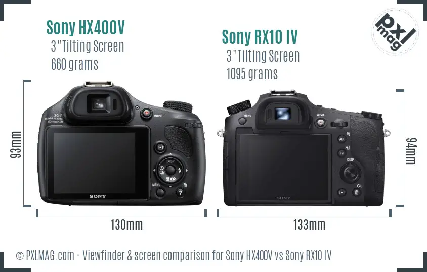 Sony HX400V vs Sony RX10 IV Screen and Viewfinder comparison
