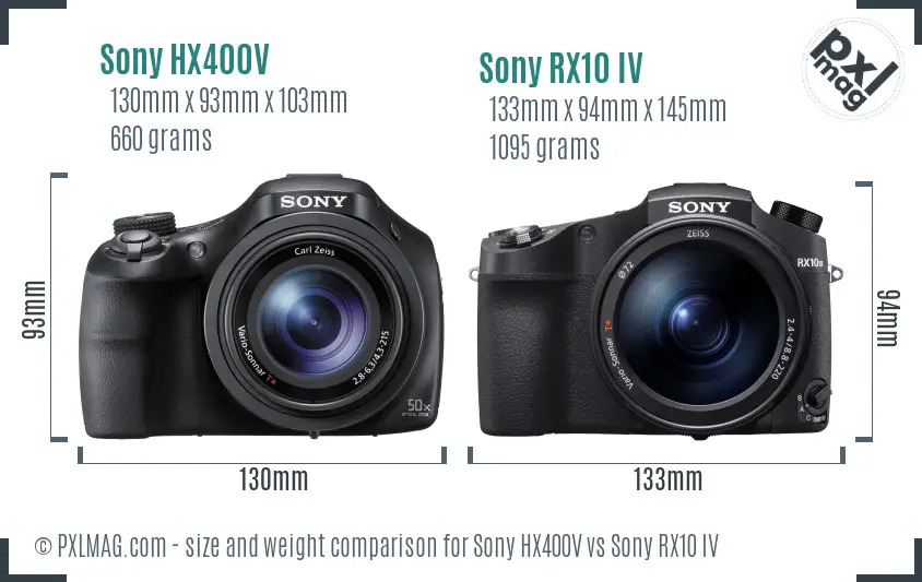 Sony HX400V vs Sony RX10 IV size comparison