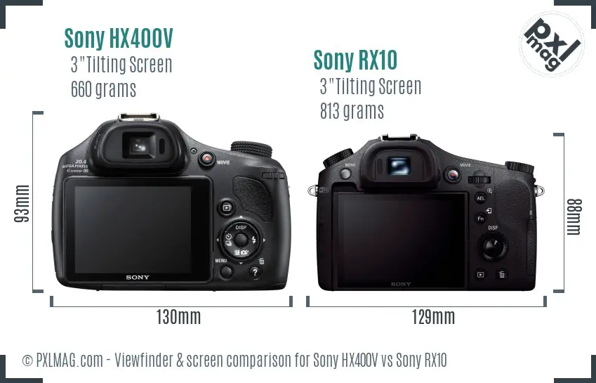 Sony HX400V vs Sony RX10 Screen and Viewfinder comparison