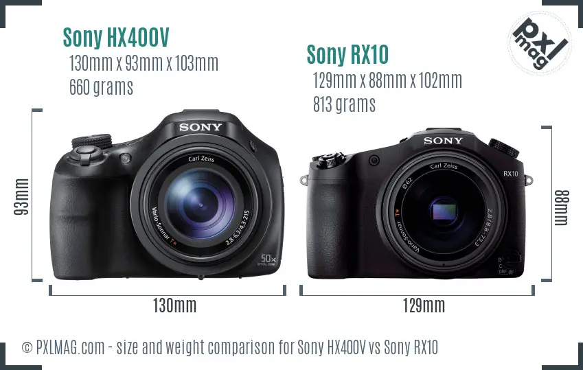 Sony HX400V vs Sony RX10 size comparison