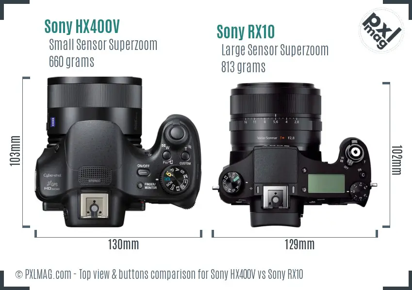 Sony HX400V vs Sony RX10 top view buttons comparison