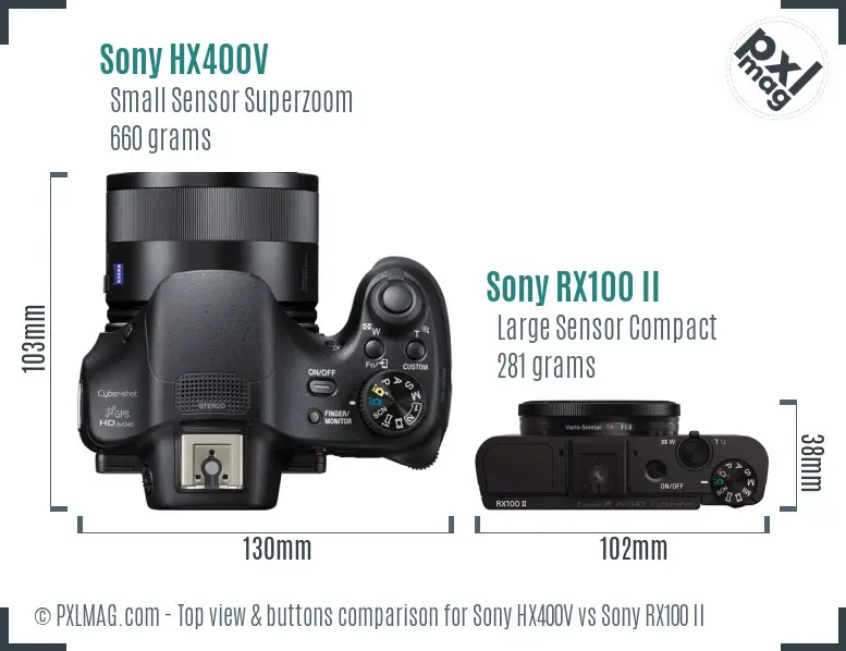 Sony HX400V vs Sony RX100 II top view buttons comparison