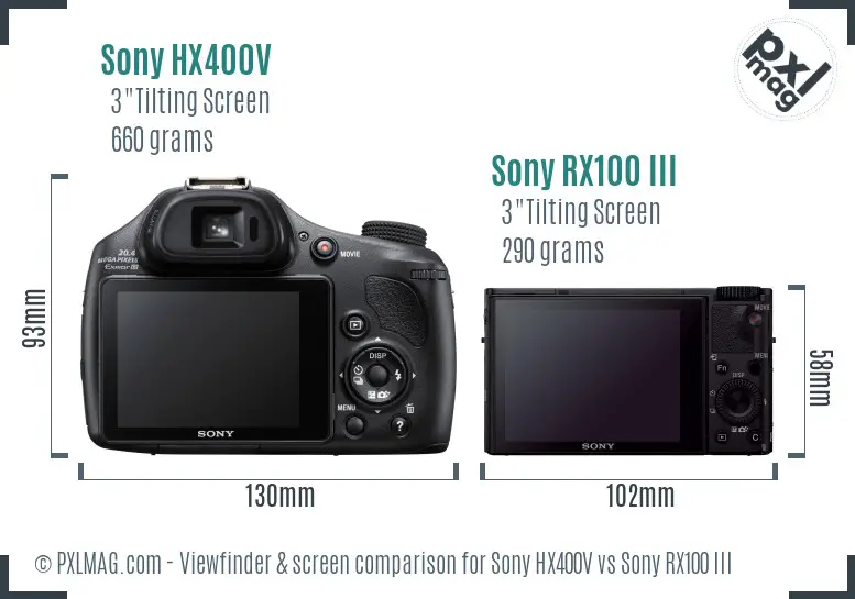 Sony HX400V vs Sony RX100 III Screen and Viewfinder comparison