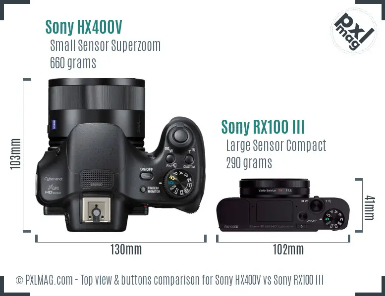 Sony HX400V vs Sony RX100 III top view buttons comparison
