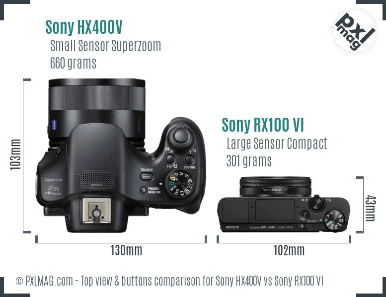Sony HX400V vs Sony RX100 VI top view buttons comparison