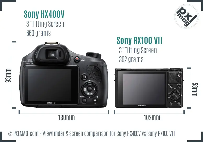 Sony HX400V vs Sony RX100 VII Screen and Viewfinder comparison