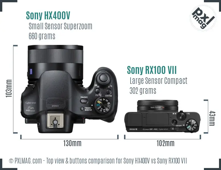 Sony HX400V vs Sony RX100 VII top view buttons comparison
