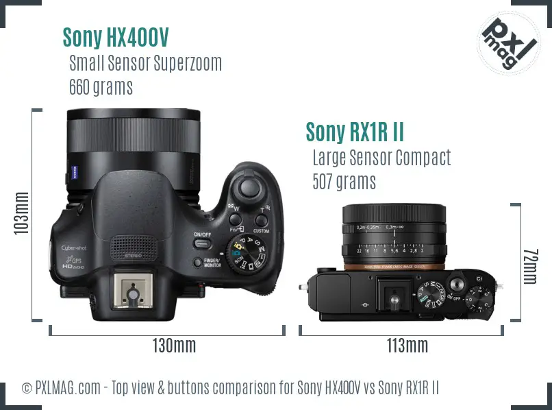 Sony HX400V vs Sony RX1R II top view buttons comparison
