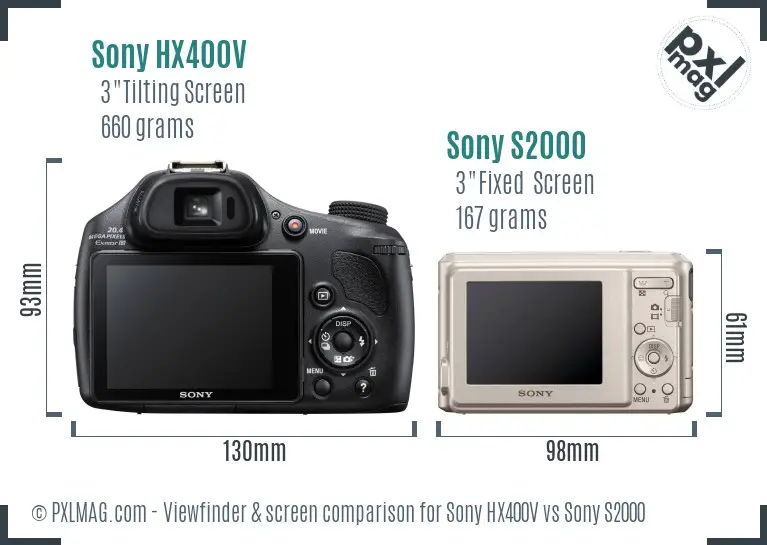 Sony HX400V vs Sony S2000 Screen and Viewfinder comparison