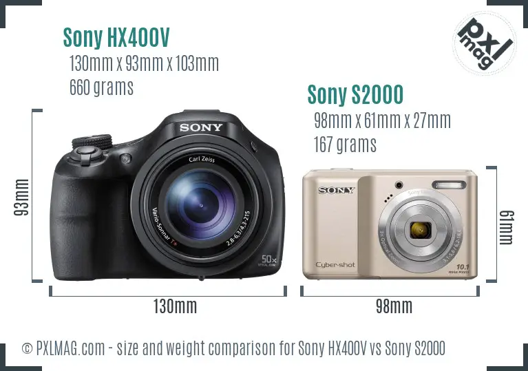 Sony HX400V vs Sony S2000 size comparison