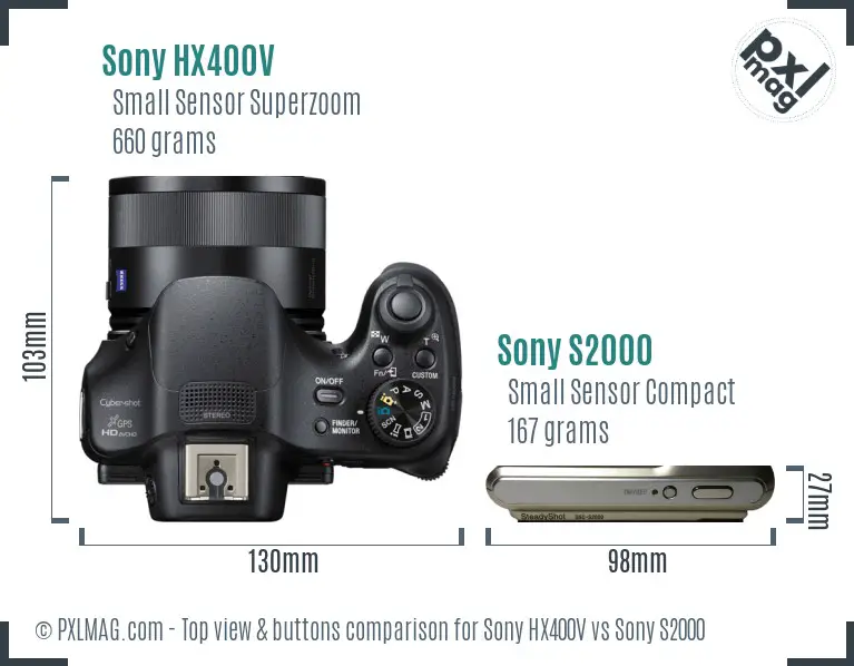 Sony HX400V vs Sony S2000 top view buttons comparison