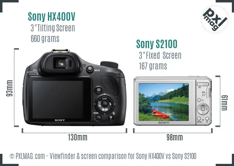 Sony HX400V vs Sony S2100 Screen and Viewfinder comparison