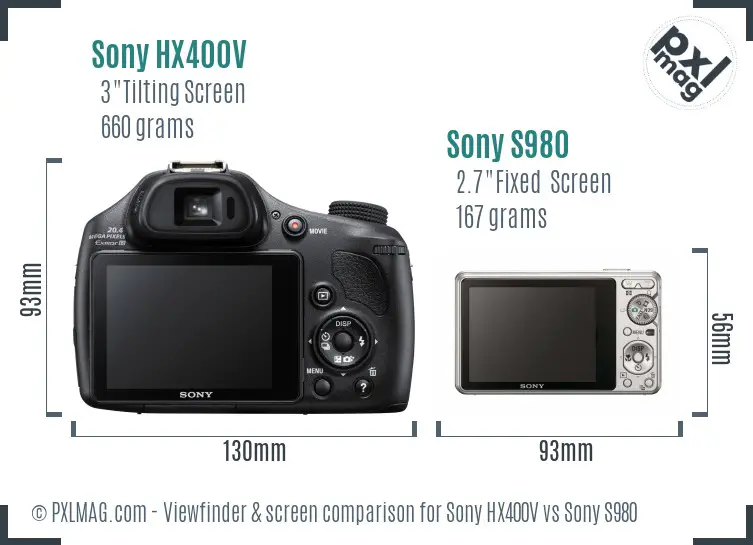 Sony HX400V vs Sony S980 Screen and Viewfinder comparison
