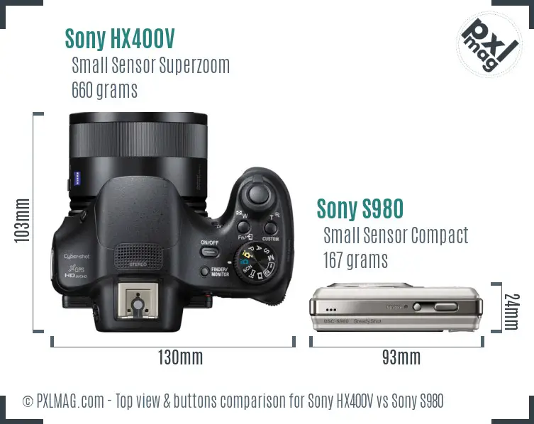 Sony HX400V vs Sony S980 top view buttons comparison