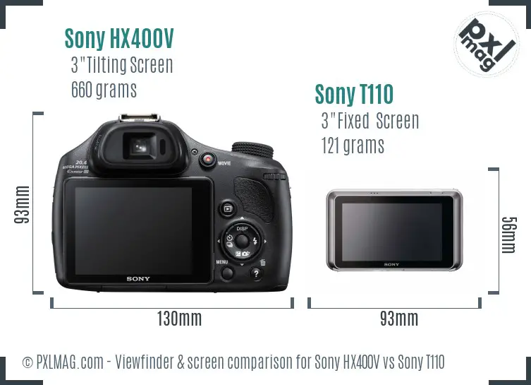 Sony HX400V vs Sony T110 Screen and Viewfinder comparison