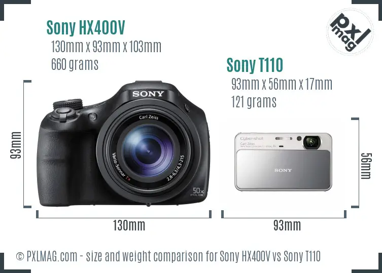 Sony HX400V vs Sony T110 size comparison