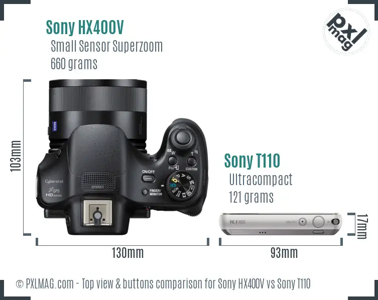 Sony HX400V vs Sony T110 top view buttons comparison