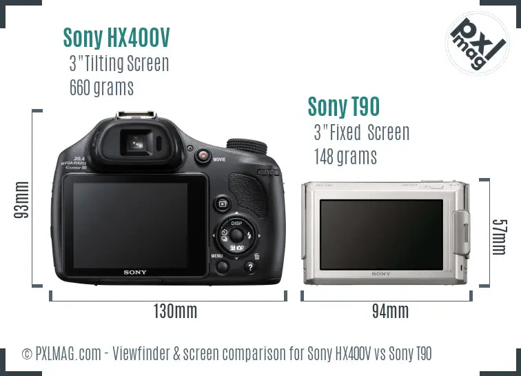Sony HX400V vs Sony T90 Screen and Viewfinder comparison
