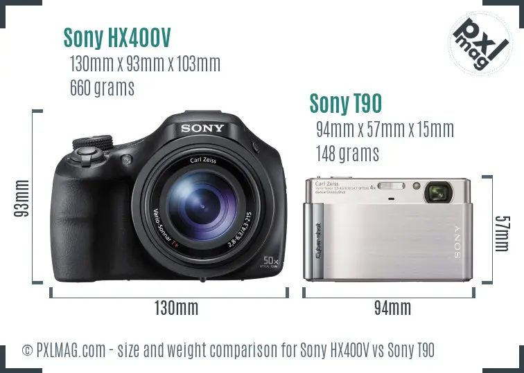 Sony HX400V vs Sony T90 size comparison