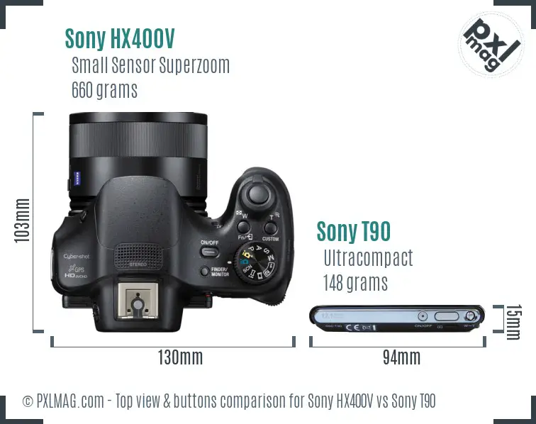 Sony HX400V vs Sony T90 top view buttons comparison