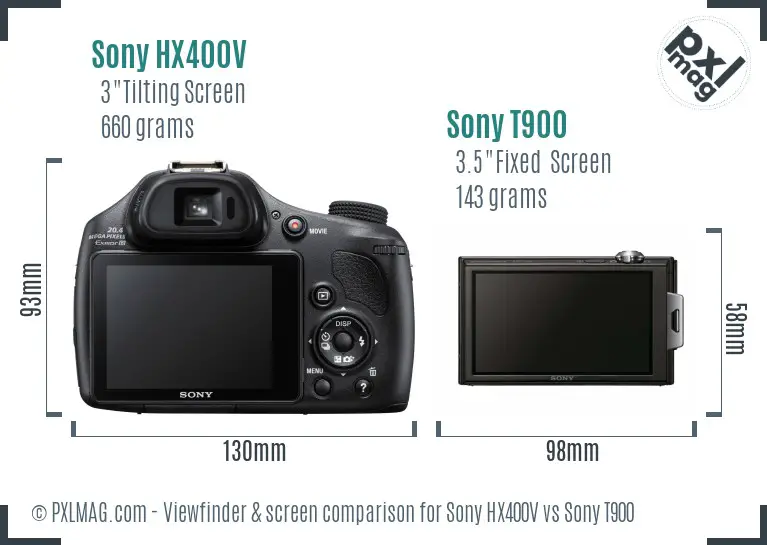 Sony HX400V vs Sony T900 Screen and Viewfinder comparison
