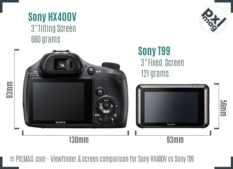 Sony HX400V vs Sony T99 Screen and Viewfinder comparison