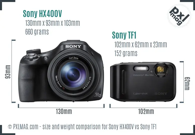 Sony HX400V vs Sony TF1 size comparison
