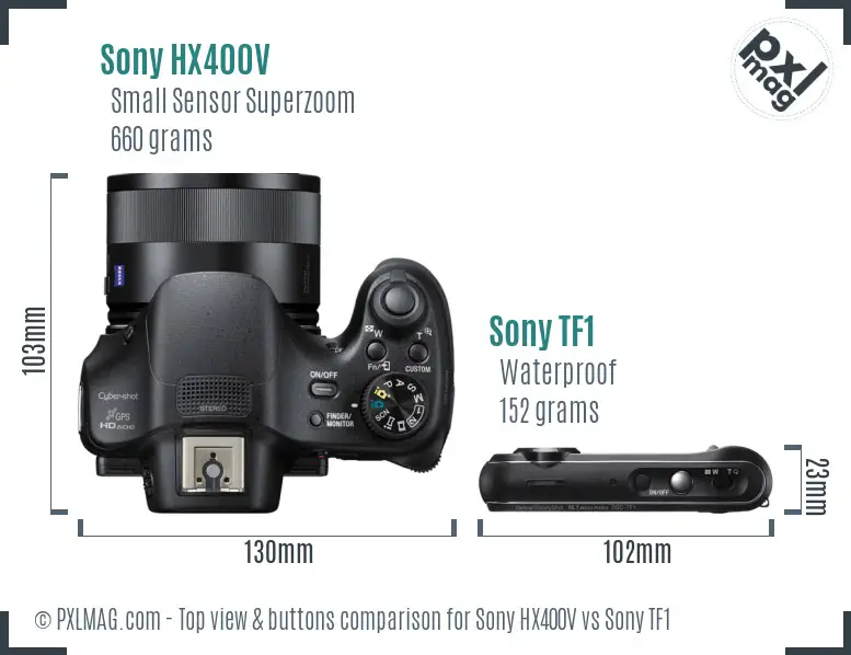Sony HX400V vs Sony TF1 top view buttons comparison