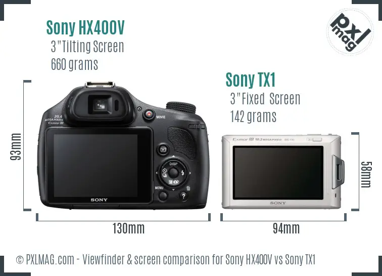 Sony HX400V vs Sony TX1 Screen and Viewfinder comparison