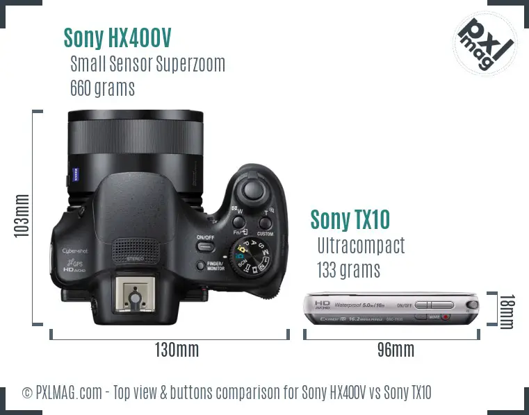 Sony HX400V vs Sony TX10 top view buttons comparison