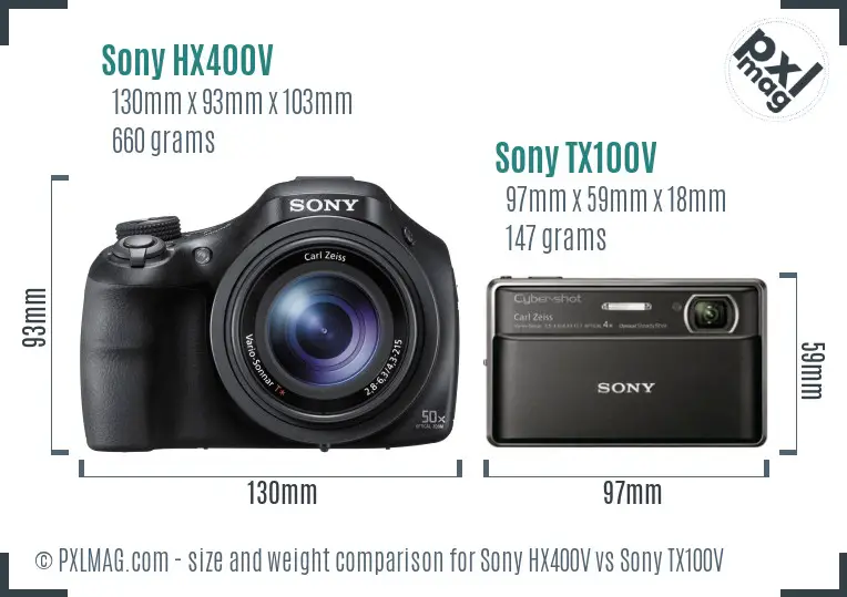 Sony HX400V vs Sony TX100V size comparison