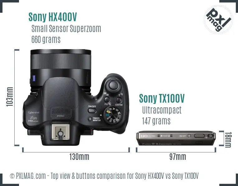 Sony HX400V vs Sony TX100V top view buttons comparison