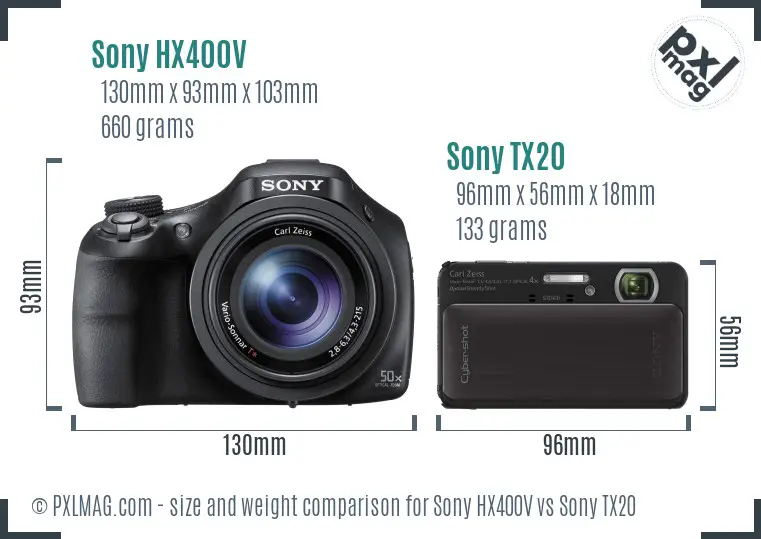 Sony HX400V vs Sony TX20 size comparison