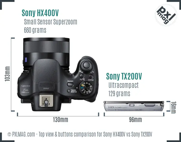 Sony HX400V vs Sony TX200V top view buttons comparison