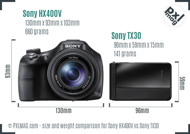 Sony HX400V vs Sony TX30 size comparison