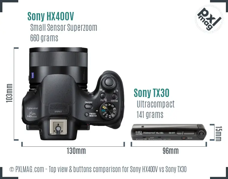 Sony HX400V vs Sony TX30 top view buttons comparison
