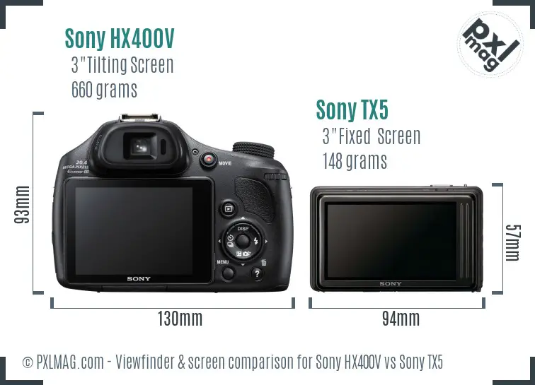 Sony HX400V vs Sony TX5 Screen and Viewfinder comparison Sony HX400V vs Sony TX5 Screen and Viewfinder comparison