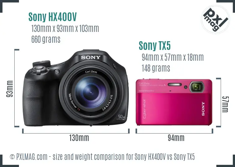 Sony HX400V vs Sony TX5 size comparison Sony HX400V vs Sony TX5 size comparison