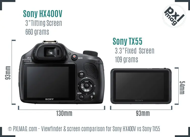 Sony HX400V vs Sony TX55 Screen and Viewfinder comparison
