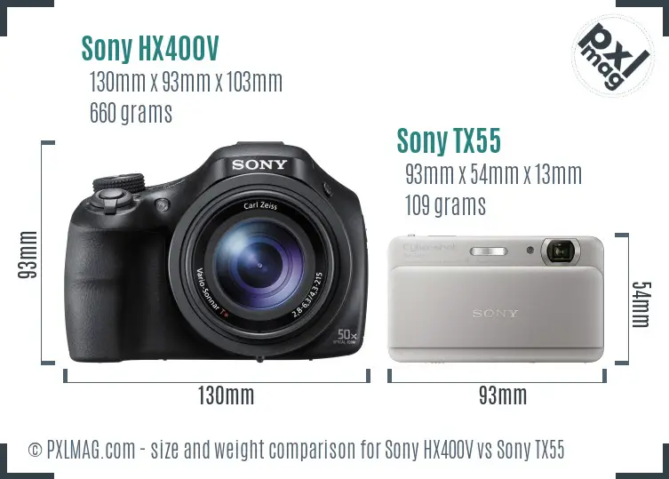 Sony HX400V vs Sony TX55 size comparison