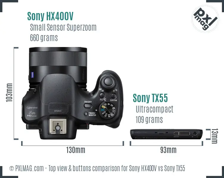 Sony HX400V vs Sony TX55 top view buttons comparison