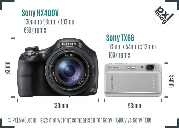 Sony HX400V vs Sony TX66 size comparison