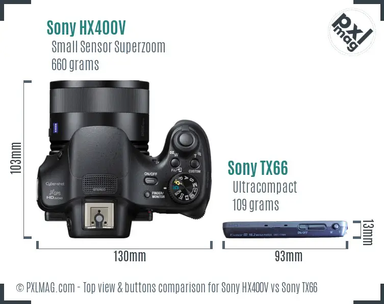 Sony HX400V vs Sony TX66 top view buttons comparison